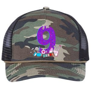 9th Birthday For Little Girl Makeup 9 Birthday 9Years Old Retro Rope Trucker Hat Cap