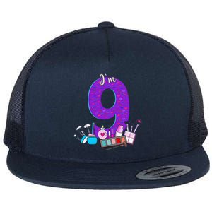 9th Birthday For Little Girl Makeup 9 Birthday 9Years Old Flat Bill Trucker Hat