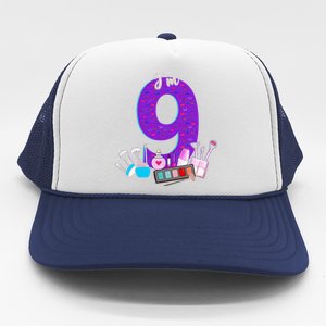 9th Birthday For Little Girl Makeup 9 Birthday 9Years Old Trucker Hat