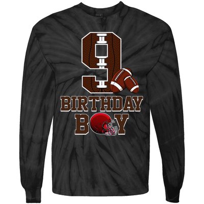 9th Birthday Football Lover Theme 9 Years Old Gift Tie-Dye Long Sleeve Shirt