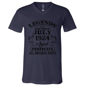 99th Birthday Gift Legends Born In July 1924 99 Years Old V-Neck T-Shirt