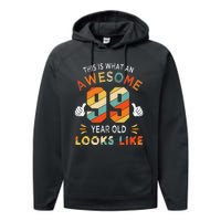 99th Birthday Gifts 99 Years Old looks Like Funny 99th Bday Performance Fleece Hoodie