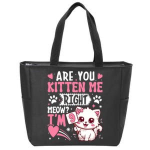 9th Birthday Girl 9 Year Old Kitten Cat Happy Bday Zip Tote Bag