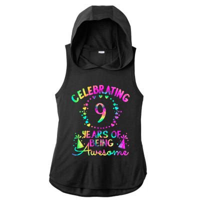 9 Birthday Girl 9 Years Old Birthday Gift Ladies PosiCharge Tri-Blend Wicking Draft Hoodie Tank