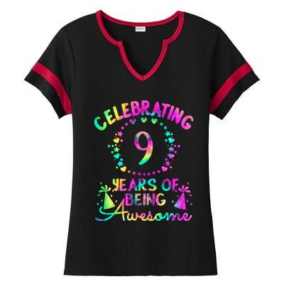 9 Birthday Girl 9 Years Old Birthday Gift Ladies Halftime Notch Neck Tee