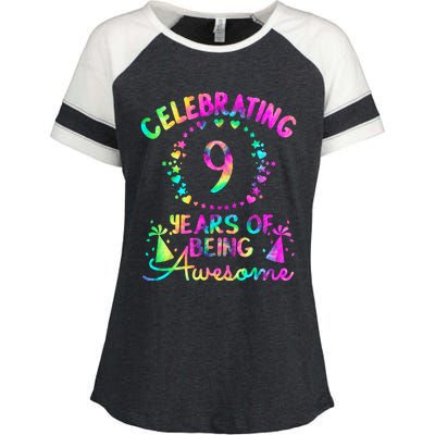 9 Birthday Girl 9 Years Old Birthday Gift Enza Ladies Jersey Colorblock Tee