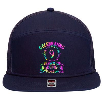 9 Birthday Girl 9 Years Old Birthday Gift 7 Panel Mesh Trucker Snapback Hat