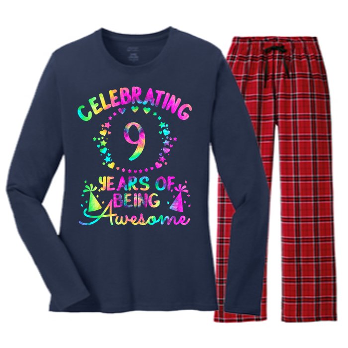 9 Birthday Girl 9 Years Old Birthday Gift Women's Long Sleeve Flannel Pajama Set 