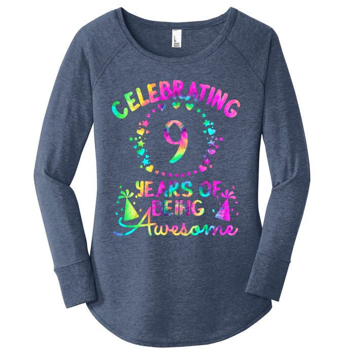 9 Birthday Girl 9 Years Old Birthday Gift Women's Perfect Tri Tunic Long Sleeve Shirt