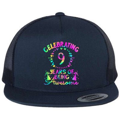 9 Birthday Girl 9 Years Old Birthday Gift Flat Bill Trucker Hat