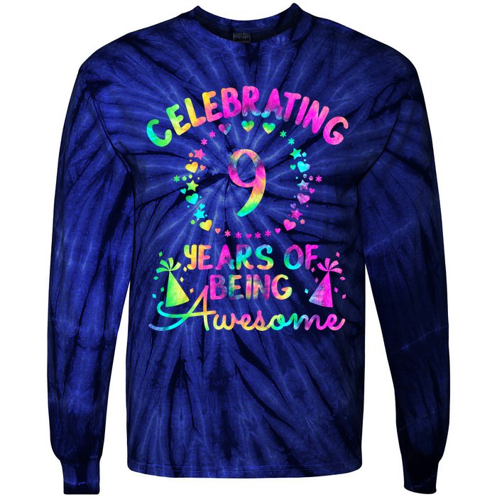 9 Birthday Girl 9 Years Old Birthday Gift Tie-Dye Long Sleeve Shirt