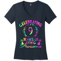 9 Birthday Girl 9 Years Old Birthday Gift Women's V-Neck T-Shirt