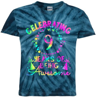 9 Birthday Girl 9 Years Old Birthday Gift Kids Tie-Dye T-Shirt