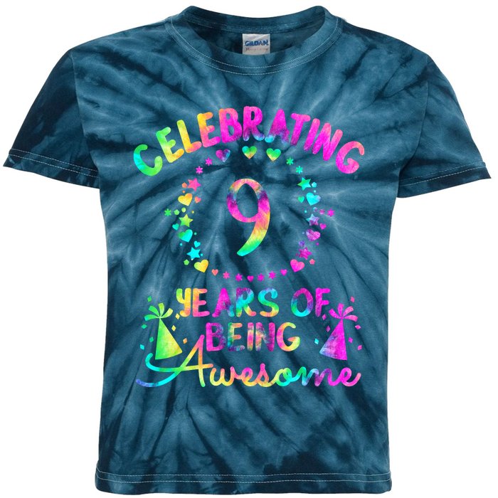 9 Birthday Girl 9 Years Old Birthday Gift Kids Tie-Dye T-Shirt