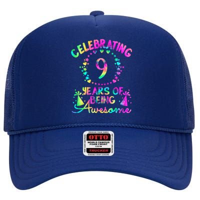 9 Birthday Girl 9 Years Old Birthday Gift High Crown Mesh Back Trucker Hat