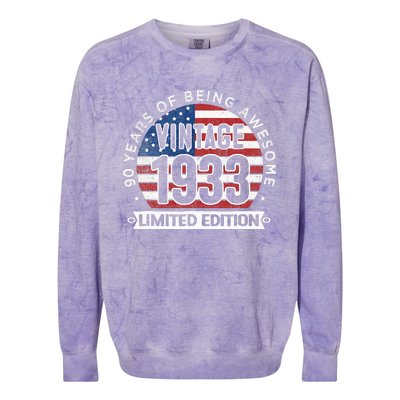 90th Birthday Gifts Vintage 1933 90 Years Old USA Flag Colorblast Crewneck Sweatshirt