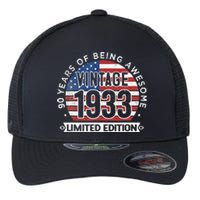 90th Birthday Gifts Vintage 1933 90 Years Old USA Flag Flexfit Unipanel Trucker Cap