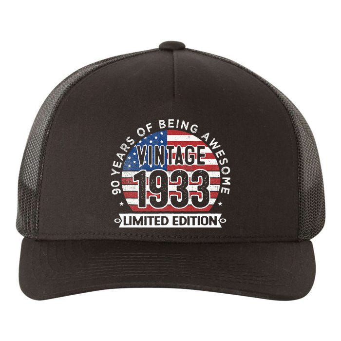 90th Birthday Gifts Vintage 1933 90 Years Old USA Flag Yupoong Adult 5-Panel Trucker Hat