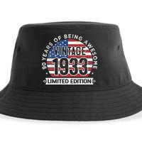 90th Birthday Gifts Vintage 1933 90 Years Old USA Flag Sustainable Bucket Hat