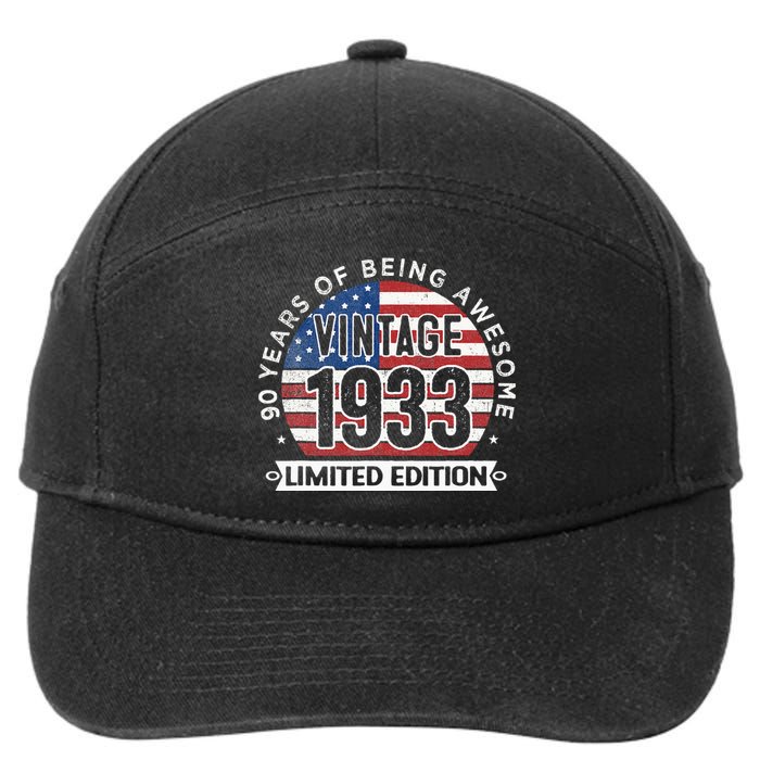 90th Birthday Gifts Vintage 1933 90 Years Old USA Flag 7-Panel Snapback Hat