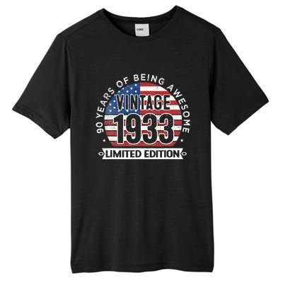 90th Birthday Gifts Vintage 1933 90 Years Old USA Flag Tall Fusion ChromaSoft Performance T-Shirt