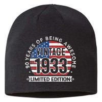 90th Birthday Gifts Vintage 1933 90 Years Old USA Flag Sustainable Beanie