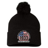 90th Birthday Gifts Vintage 1933 90 Years Old USA Flag Pom Pom 12in Knit Beanie