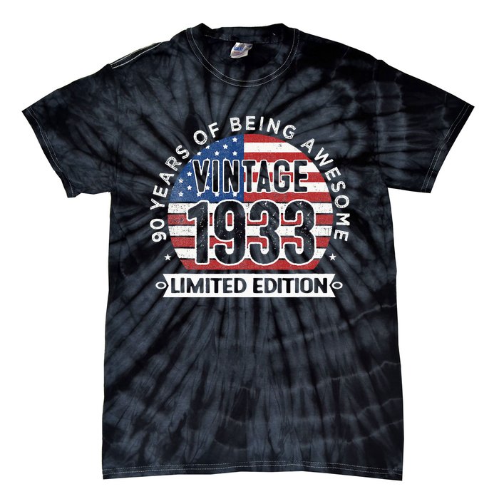 90th Birthday Gifts Vintage 1933 90 Years Old USA Flag Tie-Dye T-Shirt