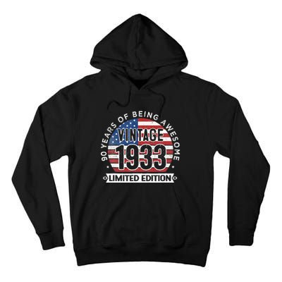 90th Birthday Gifts Vintage 1933 90 Years Old USA Flag Tall Hoodie