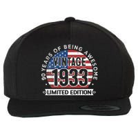 90th Birthday Gifts Vintage 1933 90 Years Old USA Flag Wool Snapback Cap