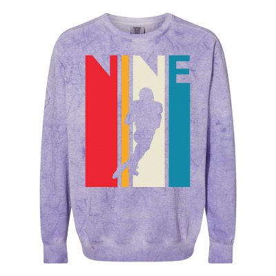 9th Birthday Gift Nine Vintage Football Birthday 9 Year Old Colorblast Crewneck Sweatshirt