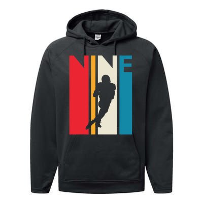 9th Birthday Gift Nine Vintage Football Birthday 9 Year Old Performance Fleece Hoodie