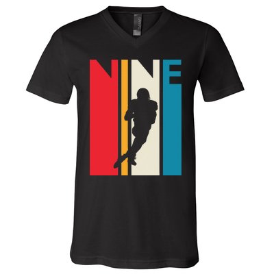 9th Birthday Gift Nine Vintage Football Birthday 9 Year Old V-Neck T-Shirt