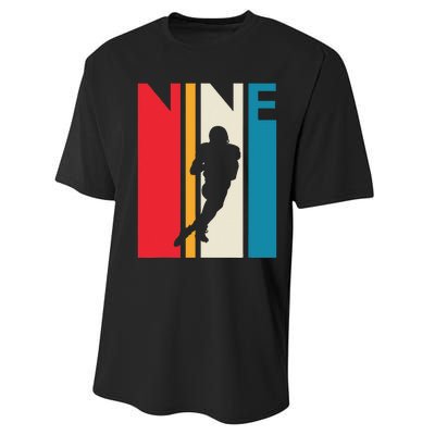 9th Birthday Gift Nine Vintage Football Birthday 9 Year Old Performance Sprint T-Shirt