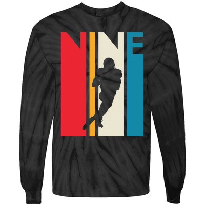 9th Birthday Gift Nine Vintage Football Birthday 9 Year Old Tie-Dye Long Sleeve Shirt