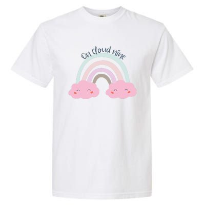 9th Birthday Girl Rainbow On Cloud Nine Garment-Dyed Heavyweight T-Shirt