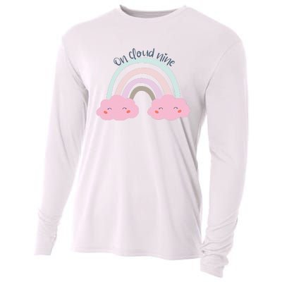 9th Birthday Girl Rainbow On Cloud Nine Cooling Performance Long Sleeve Crew