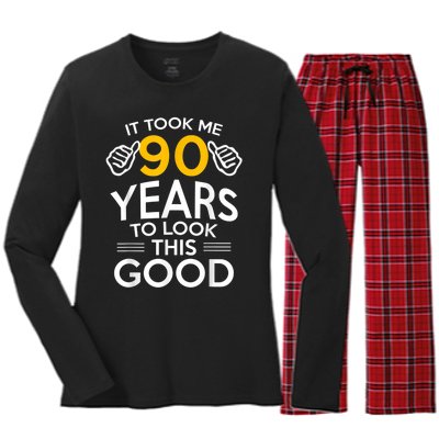 90th Birthday Gift, Took Me 90 Years - 90 Year Old Shirt Women's Long Sleeve Flannel Pajama Set 