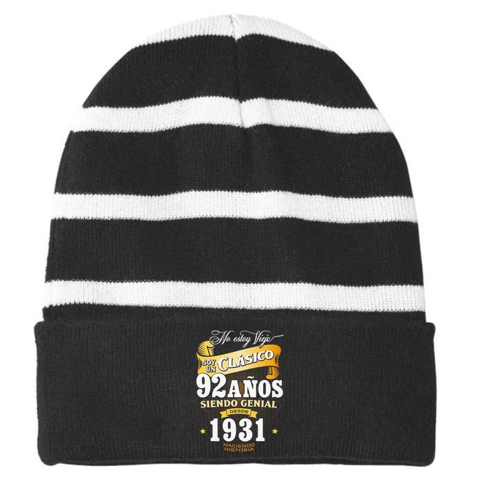 92nd Birthday Gift For In Spanish Regalo Cumpleanos 92 Striped Beanie with Solid Band