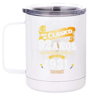 92nd Birthday Gift For In Spanish Regalo Cumpleanos 92 12 oz Stainless Steel Tumbler Cup