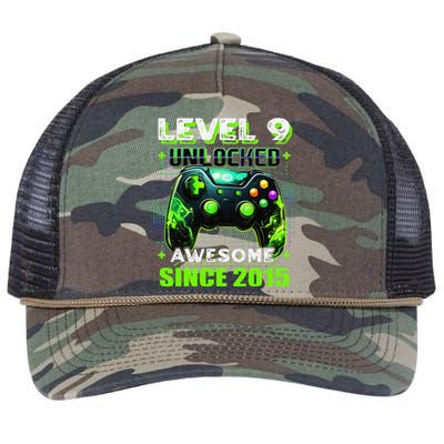 9th Birthday Gamer 9 Year Old Funny Bday Boy Nine Son Retro Rope Trucker Hat Cap