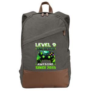 9th Birthday Gamer 9 Year Old Funny Bday Boy Nine Son Cotton Canvas Backpack