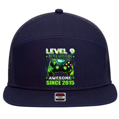 9th Birthday Gamer 9 Year Old Funny Bday Boy Nine Son 7 Panel Mesh Trucker Snapback Hat