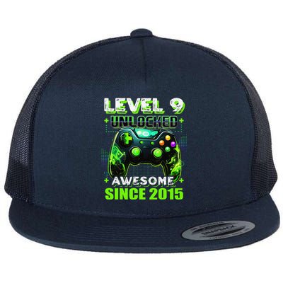 9th Birthday Gamer 9 Year Old Funny Bday Boy Nine Son Flat Bill Trucker Hat