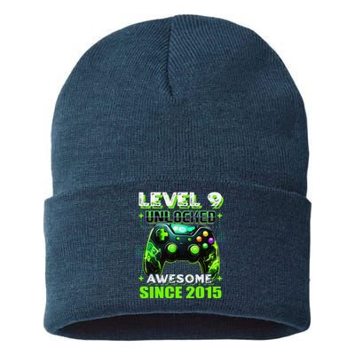 9th Birthday Gamer 9 Year Old Funny Bday Boy Nine Son Sustainable Knit Beanie