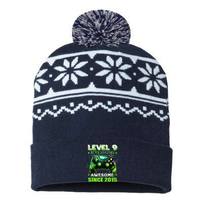 9th Birthday Gamer 9 Year Old Funny Bday Boy Nine Son USA-Made Snowflake Beanie