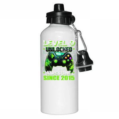 9th Birthday Gamer 9 Year Old Funny Bday Boy Nine Son Aluminum Water Bottle