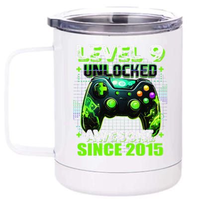 9th Birthday Gamer 9 Year Old Funny Bday Boy Nine Son 12 oz Stainless Steel Tumbler Cup