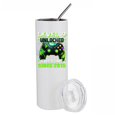 9th Birthday Gamer 9 Year Old Funny Bday Boy Nine Son Stainless Steel Tumbler