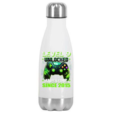 9th Birthday Gamer 9 Year Old Funny Bday Boy Nine Son Stainless Steel Insulated Water Bottle